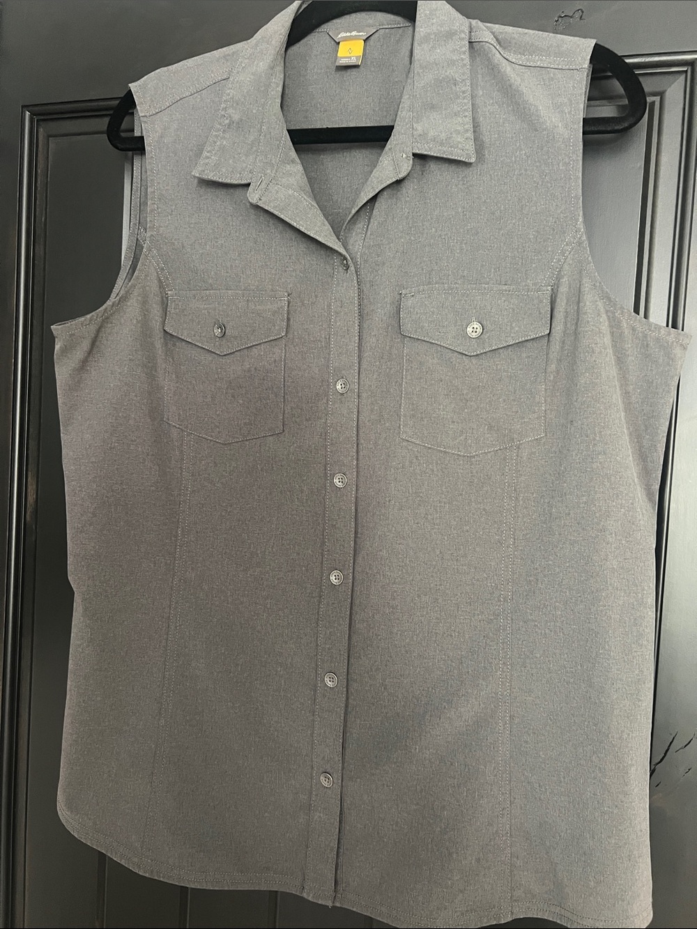 Eddie Bauer Sleeveless Button-Front Shirt in Charcoal Gray